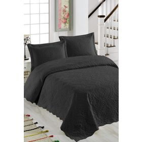 Örtüm Ivy Siyah Çift Kişilik Microfiber Kapitone Yatak Örtüsü