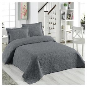 Örtüm Sarmaşık 250x260 cm Antrasit Çift Kişilik Kapitone Yatak Örtüsü
