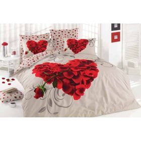 Örtüm Valentine Bej Çift Kişilik Nevresim Takımı