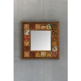 Oscar Stone Ahşap 33x33 cm Çerçeveli Mozaik Antre Doğaltaş Ayna