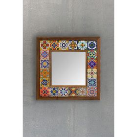 Oscar Stone Ahşap 33x33 cm Çerçeveli Mozaik Mirror Doğaltaş Ayna