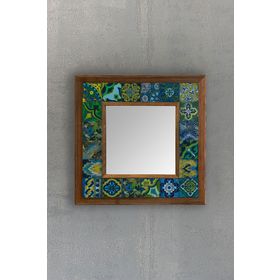 Oscar Stone Ahşap 33x33 cm Çerçeveli Mozaik Morocco Desen Doğaltaş Ayna