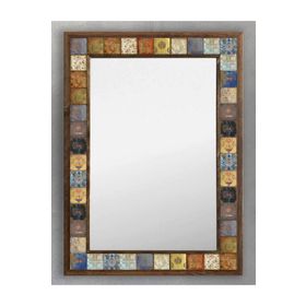 Oscar Stone Ahşap 53x73 cm Seramik Desen Eskitme Çiçek Vintage Çerçeveli Mozaik Mermer Ayna