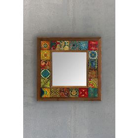 Oscar Stone AYN-006 Ahşap 33x33 cm Çerçeveli Mozaik Doğaltaş Ayna