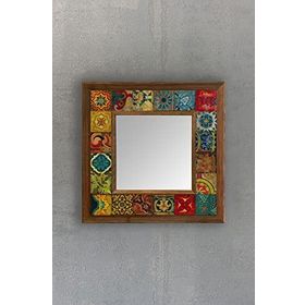 Oscar Stone AYN-006 Ahşap 33x33 cm Çerçeveli Mozaik Doğaltaş Ayna