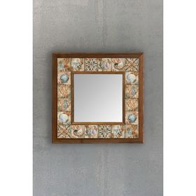 Oscar Stone Decor AYN-012 Ahşap 33x33 cm Çerçeveli Mozaik Doğaltaş Ayna
