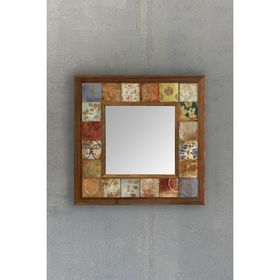Oscar Stone Decor AYN-020 Ahşap 33x33 cm Çerçeveli Mozaik Doğaltaş Ayna