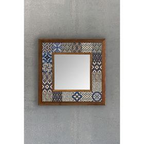 Oscar Stone Decor AYN-043 Ahşap 33x33 cm Çerçeveli Mozaik Doğaltaş Ayna