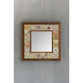Oscar Stone Decor AYN-044 Ahşap 33x33 cm Çerçeveli Mozaik Doğaltaş Ayna
