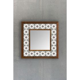 Oscar Stone Decor AYN-053 Ahşap 33x33 cm Çerçeveli Mozaik Doğaltaş Ayna