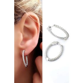 Oseshop İci Dışı Zirkon Taşlı 925 Ayar Gümüş İtalyan Tasarımı Halka 2.5 cm Küpe Küpe