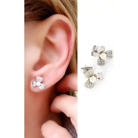 Oseshop Incili Zirkon Taşlı 925 Ayar Gümüş İtalyan Tasarımı Çiçek Küpe