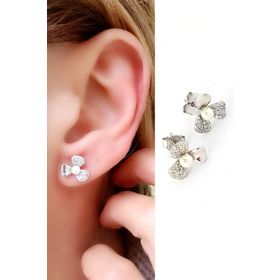 Oseshop Incili Zirkon Taşlı 925 Ayar Gümüş İtalyan Tasarımı Çiçek Küpe