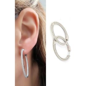 Oseshop İtalyan 925 Ayar Gümüş İçi Dışı Zirkon Taş Detaylı Halka Küpe