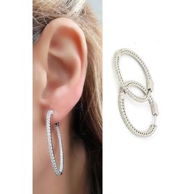 Oseshop İtalyan 925 Ayar Gümüş İçi Dışı Zirkon Taş Detaylı Halka Küpe