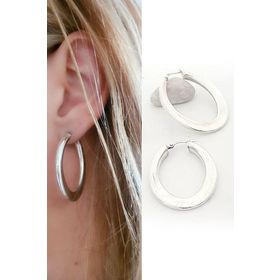 Oseshop İtalyan 925 Ayar Gümüş Oval Halka Küpe