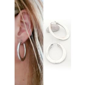 Oseshop İtalyan 925 Ayar Gümüş Oval Halka Küpe