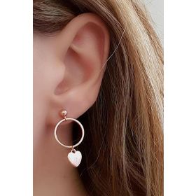 Oseshop İtalyan 925 Ayar Gümüş Rose Kalp Küpe
