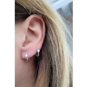 Oseshop İtalyan 925 Ayar Gümüş Tek Taş Detaylı Halka Küpe