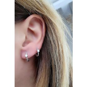 Oseshop İtalyan 925 Ayar Gümüş Tek Taş Detaylı Halka Küpe