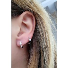 Oseshop İtalyan 925 Ayar Gümüş Tek Taş Detaylı Halka Küpe
