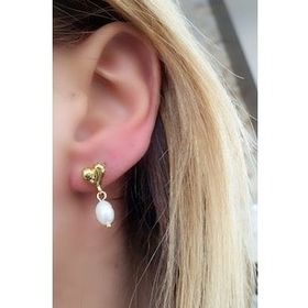 Oseshop İtalyan 925 Ayar Gümüş Üzerine Altın Kaplama Kalpli Barok İncili Tasarım Küpe