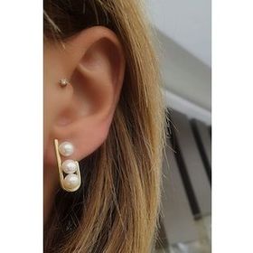 Oseshop İtalyan 925 Ayar Gümüş Üzerine Altın Kaplama Tasarım İnci Küpe