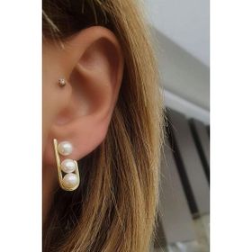 Oseshop İtalyan 925 Ayar Gümüş Üzerine Altın Kaplama Tasarım İnci Küpe