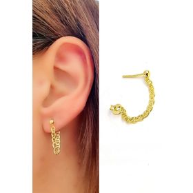 Oseshop İtalyan 925 Ayar Gümüş Üzerine Altın Kaplama Tasarım Tek Zincir Küpe