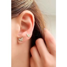 Oseshop İtalyan 925 Ayar Gümüş Üzerine Altın Kaplama Zirkon Taş Detaylı Minimal Kelebek Küpe