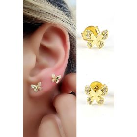 Oseshop İtalyan 925 Ayar Gümüş Üzerine Altın Kaplama Zirkon Taş Detaylı Minimal Kelebek Küpe