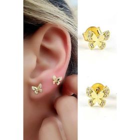 Oseshop İtalyan 925 Ayar Gümüş Üzerine Altın Kaplama Zirkon Taş Detaylı Minimal Kelebek Küpe