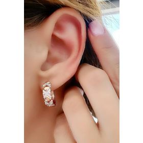 Oseshop İtalyan 925 Ayar Gümüş Üzerine Rose Altın Kaplama Zirkon Taş Detaylı Tasarım Halka Küpe