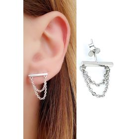 Oseshop İtalyan 925 Ayar Gümüş Zincir Detaylı Tasarım Tek Küpe
