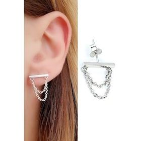 Oseshop İtalyan 925 Ayar Gümüş Zincir Detaylı Tasarım Tek Küpe
