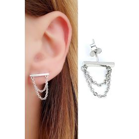 Oseshop İtalyan 925 Ayar Gümüş Zincir Detaylı Tasarım Tek Küpe
