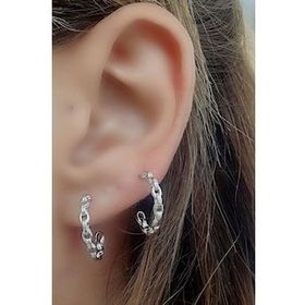 Oseshop İtalyan 925 Ayar Gümüş Zincir Montür Tasarım Yarım Halka Küpe