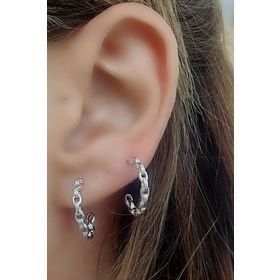 Oseshop İtalyan 925 Ayar Gümüş Zincir Montür Tasarım Yarım Halka Küpe