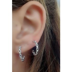 Oseshop İtalyan 925 Ayar Gümüş Zincir Montür Tasarım Yarım Halka Küpe