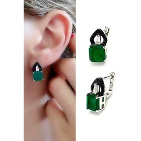 Oseshop İtalyan Mine İşçiliği 925 Ayar Gümüş Yeşil Kuvars Taşlı Gümüş Küpe