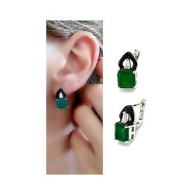 Oseshop İtalyan Mine İşçiliği 925 Ayar Gümüş Yeşil Kuvars Taşlı Gümüş Küpe