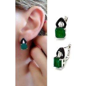 Oseshop İtalyan Mine İşçiliği 925 Ayar Gümüş Yeşil Kuvars Taşlı Gümüş Küpe