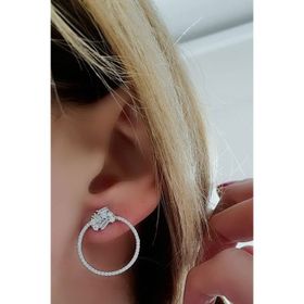 Oseshop İtalyan Pırlanta Işıltısında Zirkon Taşlı 925 Ayar Gümüş İçi Boş Halka Küpe