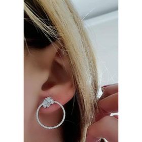 Oseshop İtalyan Pırlanta Işıltısında Zirkon Taşlı 925 Ayar Gümüş İçi Boş Halka Küpe