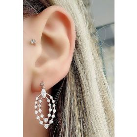 Oseshop İtalyan Pırlanta Parlaklığında Zirkon Taşlı 925 Ayar Gümüş Rose Küpe