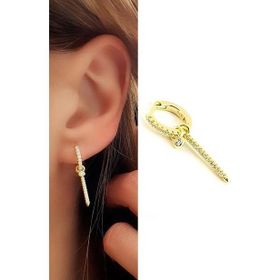 Oseshop İtalyan Pırlanta Parlaklığında Zirkon Taşlı 925 Ayar Gümüş Üzerine Altın Kaplama Tasarım Halka Küpe