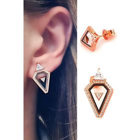 Oseshop İtalyan Tasarımı 925 Ayar Gümüş Rose Zirkon Taş Detaylı Lüks Üçgen Küpe