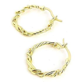 Oseshop İtalyan Tasarımı 925 Ayar Gümüş Üzerine Altın Kaplama Halat Sarmal Trend Halka Küpe
