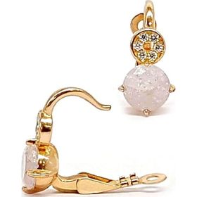 Oseshop İtalyan Tasarimi Beyaz Rock Kuvars Taşlı 925 Ayar Gümüş Rose Küpe