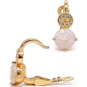 Oseshop İtalyan Tasarimi Beyaz Rock Kuvars Taşlı 925 Ayar Gümüş Rose Küpe